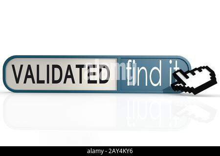 Validated word on the blue find it banner Stock Photo