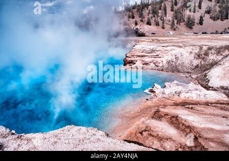 Excelsior Geyser Crater near Grand Prismatic Spring, Yellowstone National Park. Stock Photo