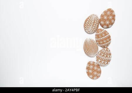 Beautiful easter cookies on a white background, Easter cookies, place for text, Easter eggs, Top view Stock Photo