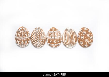 Easter cookies on a white background, Easter eggs, Easter cookies, Place for text, Stock Photo
