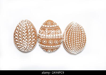 Beautiful easter cookies on a white background, Easter cookies, place for text, Easter eggs, Top view Stock Photo