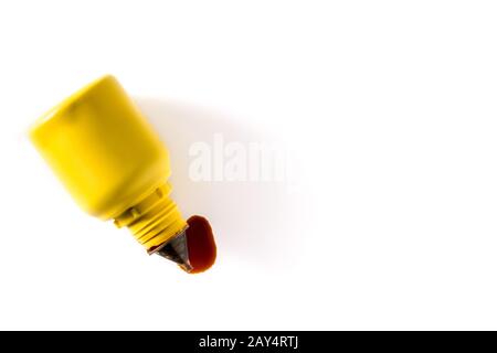 Medical iodine in a bottle isolated on white background. Top view. Copy space Stock Photo