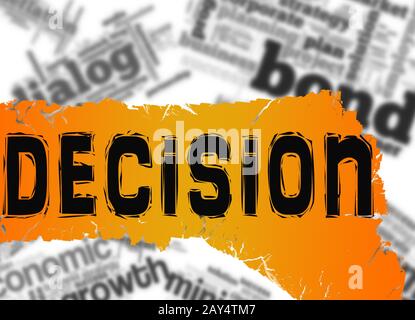 Word cloud with decision word on yellow and red banner Stock Photo