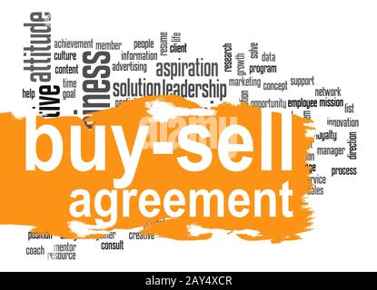 Buy sell agreement word cloud with orange banner Stock Photo