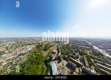 Aerial view of downtown. Crossroads, houses, buildings and parks. Stock Photo