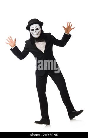 Man with scary mask isolated on white