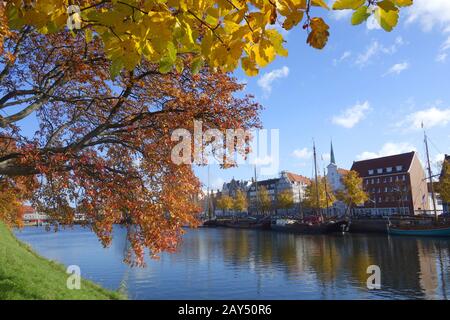 Luebeck museum harbour in autumn Stock Photo