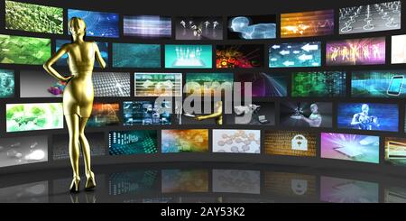 Woman Viewing Video Displays Stock Photo