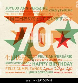70th anniversary happy birthday card from the world Stock Photo