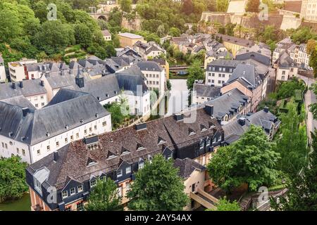 Retro houses the old quarter of Luxembourg city Grund protected by UNESCO Stock Photo