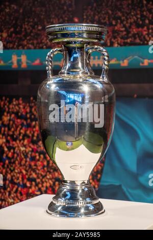 Original UEFA European Championship Trophy with stadium background and ...