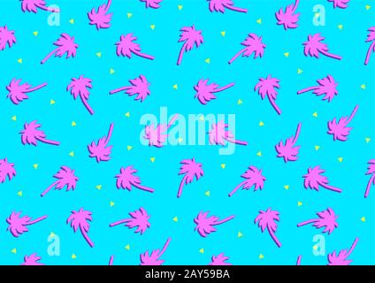 Vector illustration of seamless background with pink palm trees in nineties style Stock Vector