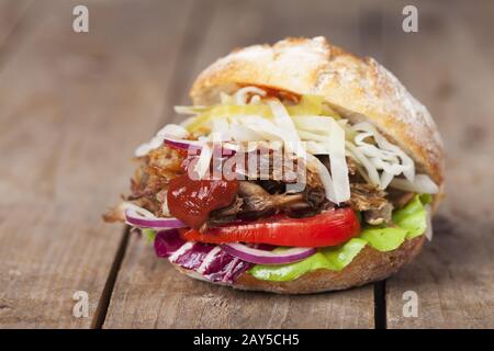 Pulled pork in a bun Stock Photo