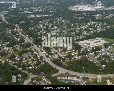 Baltimore, Maryland- September 2017: Medium wide aerial shot of the landscape in Baltimore, Maryland. Stock Photo