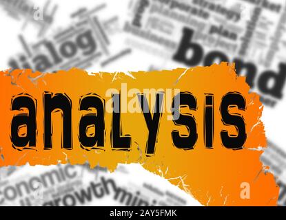 Word cloud with analysis word on yellow and red banner Stock Photo