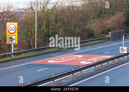 50MPH speed control on the M4 motorway in South Wales Stock Photo