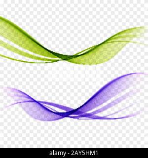 Abstract elegant light waves set in blue, green colors and smooth dynamic style on transparent background. Vector illustration Stock Vector