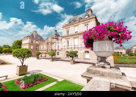 famous tourist attraction is the Luxembourg Palace and garden in the old city of Paris. Tourism and travel to France Stock Photo