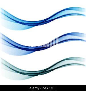 Set abstract color smoke wave. Transparent smooth Vector lines. Stock Vector
