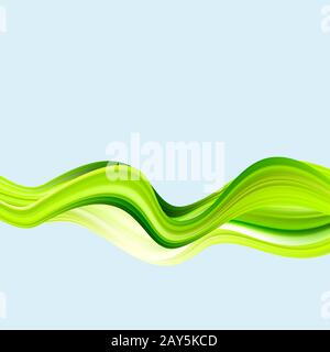 Green abstract wavy background. Acrylic paint flow wave Stock Vector