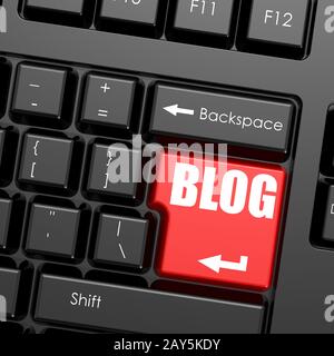 Red enter button on computer keyboard, blog word Stock Photo