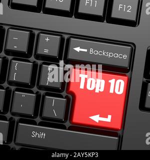 Red enter button on computer keyboard, Top 10 word Stock Photo