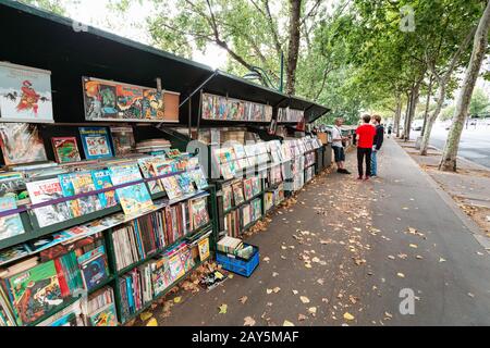 26 July 2019, Paris, France: Traditional French book stalls in the streets Stock Photo