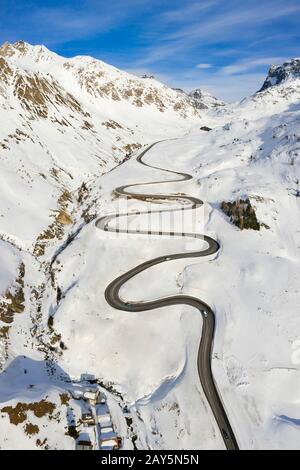 Aerial view of Julier Pass, Albula, Engadine, Canton of Graubunden, Switzerland, Southern Europe Stock Photo