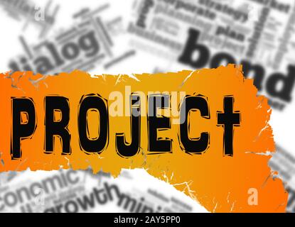 Word cloud with project word on yellow and red banner Stock Photo