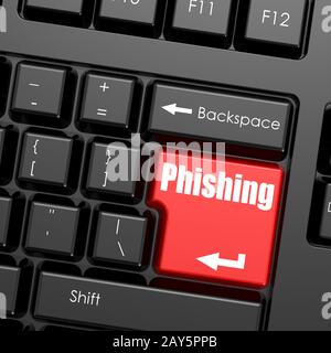 Red enter button on computer keyboard, Phishing word Stock Photo