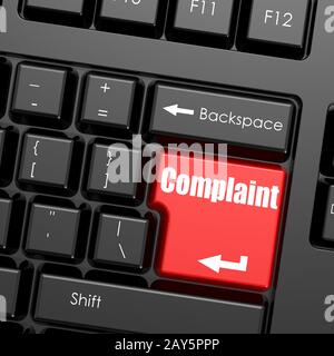 Red enter button on computer keyboard, Complaint word Stock Photo