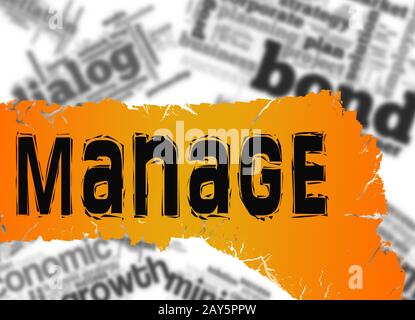 Word cloud with manage word on yellow and red banner Stock Photo