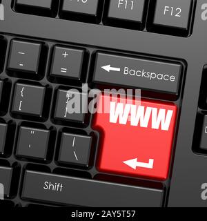 Red enter button on computer keyboard, WWW word Stock Photo