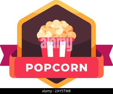 Striped popcorn bucket. Fast food label Stock Vector