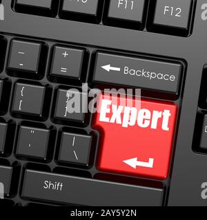 Red enter button on computer keyboard, Expert word Stock Photo