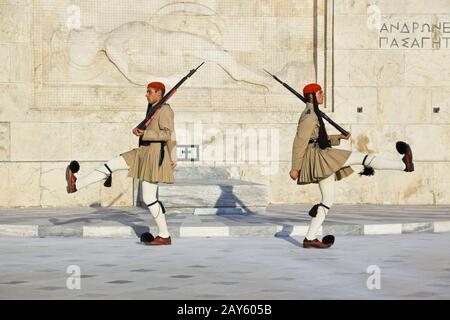 ATHENS, GREECE - AUGUST 14: Changing guards near parliament on September 14, 2010 in Athens, Greece. Stock Photo