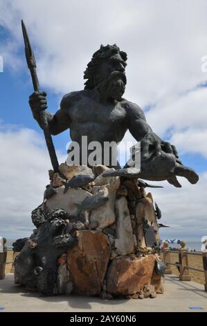 King Neptune Statue at the entrance of Neptune Park on the Virginia Beach boardwalk Stock Photo