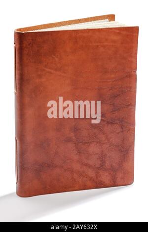 Leather bound notebook on white background with clipping path Stock Photo