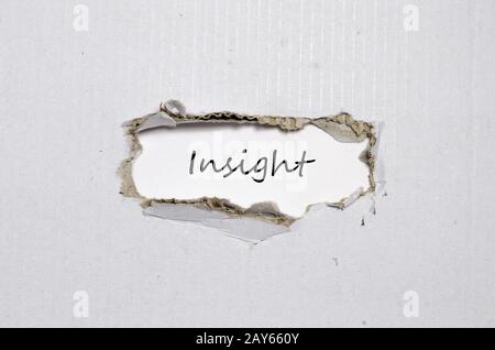 The word insight appearing behind torn paper Stock Photo