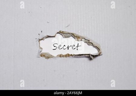 The word secret appearing behind torn paper Stock Photo