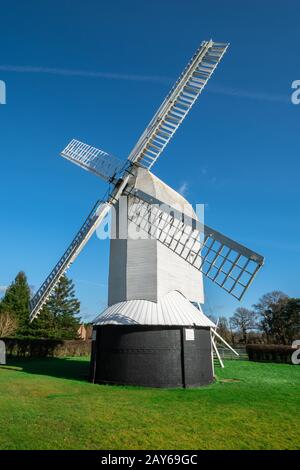 Lowfield Heath Windmill, a grade II listed post mill at Charlwood, Surrey, England, which has been restored to working order. Visitor attraction, UK Stock Photo