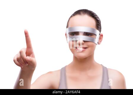 Woman with techno glasses isolated on white Stock Photo