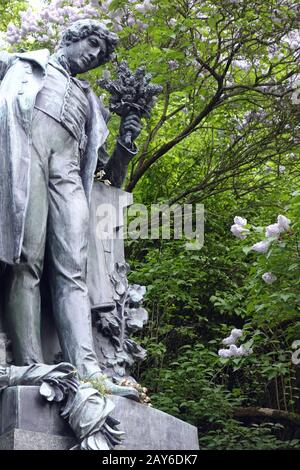 Czech Republic bronze monument of the poet Karel Hynek Macha on the Petrin hill, Prague, Stock Photo