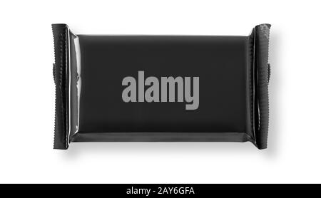 Black plastic pouch food  package isolated on white background Stock Photo
