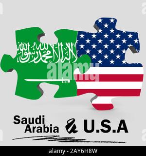 USA and Saudi Arabia flags in puzzle Stock Photo