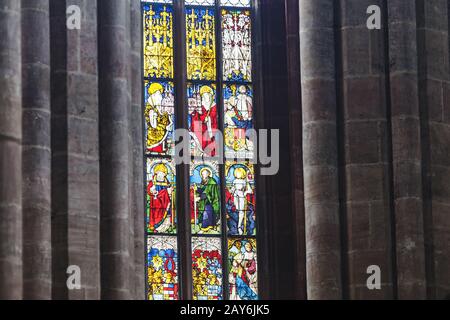 05 August 2019, Nuremberg, Germany: Interior of Saint Sebaldus church in Nuremberg with stained glass Stock Photo