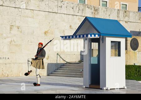 ATHENS, GREECE - AUGUST 14: Changing guards near parliament on September 14, 2010 in Athens, Greece Stock Photo