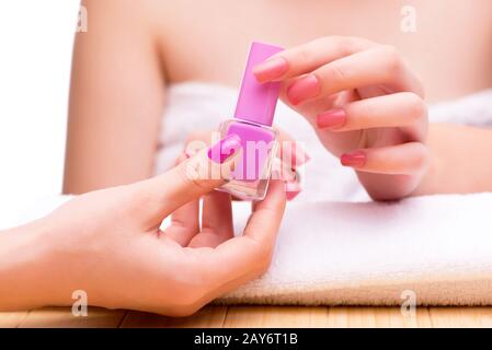 Woman hands during manicure session Stock Photo