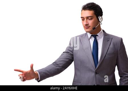 Handsome man with headset isolated on white Stock Photo