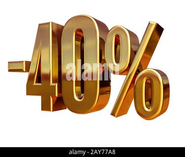 Gold -40%, Minus Forty Percent Discount Sign Stock Photo